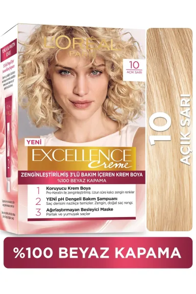 رنگ-بلوند-روشنبسته-شامل-:-Excellence-Creme-Saç-Boyası-10-Açık-Sarı-لورال-پاریس-L'Oreal-Paris-پک-رنگ-مو-شماره-10