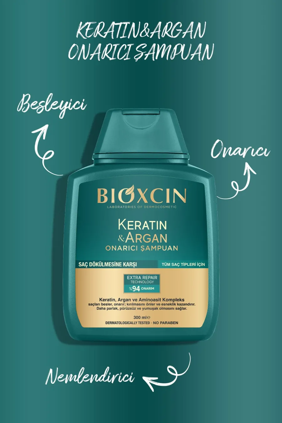 شامپو ضد ریزش مو بیوکسین ترمیم کننده موهای آسیب دیده Keratin & Argan Onarıcı Şampuan 300 Ml   Yıpranmış Ve Hasar Görmüş Saçlar بیوکسین BIOXCIN شامپو ضد ریزش مو کراتین + آرگان