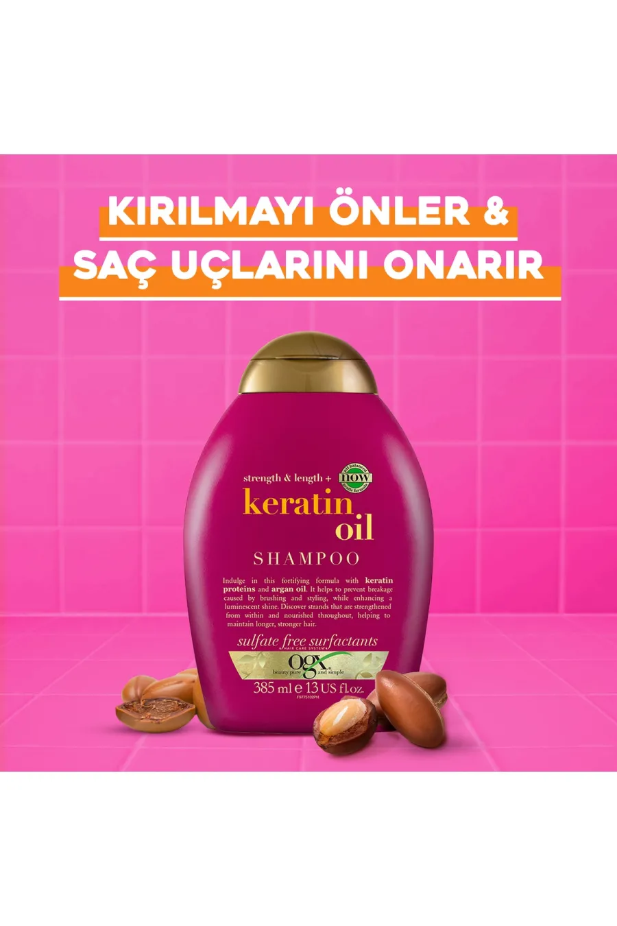 مناسب برای انواع مودرخشان و براق کننده Kırılma Karşıtı Keratin Oil Sülfatsız Şampuan 385 ml او جی ایکس Ogx شامپو کراتین بدون سولفات