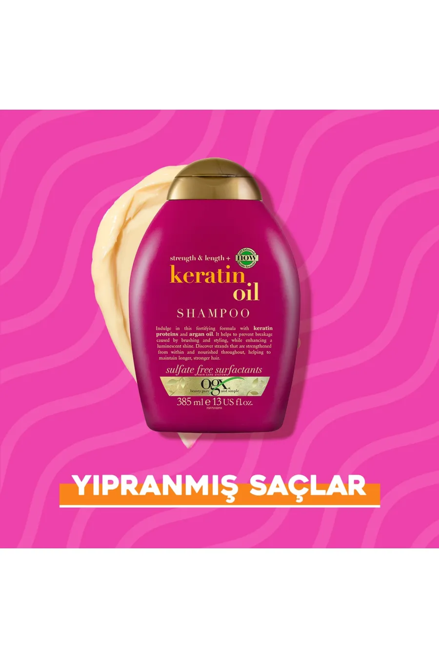 مناسب برای انواع مودرخشان و براق کننده Kırılma Karşıtı Keratin Oil Sülfatsız Şampuan 385 ml او جی ایکس Ogx شامپو کراتین بدون سولفات