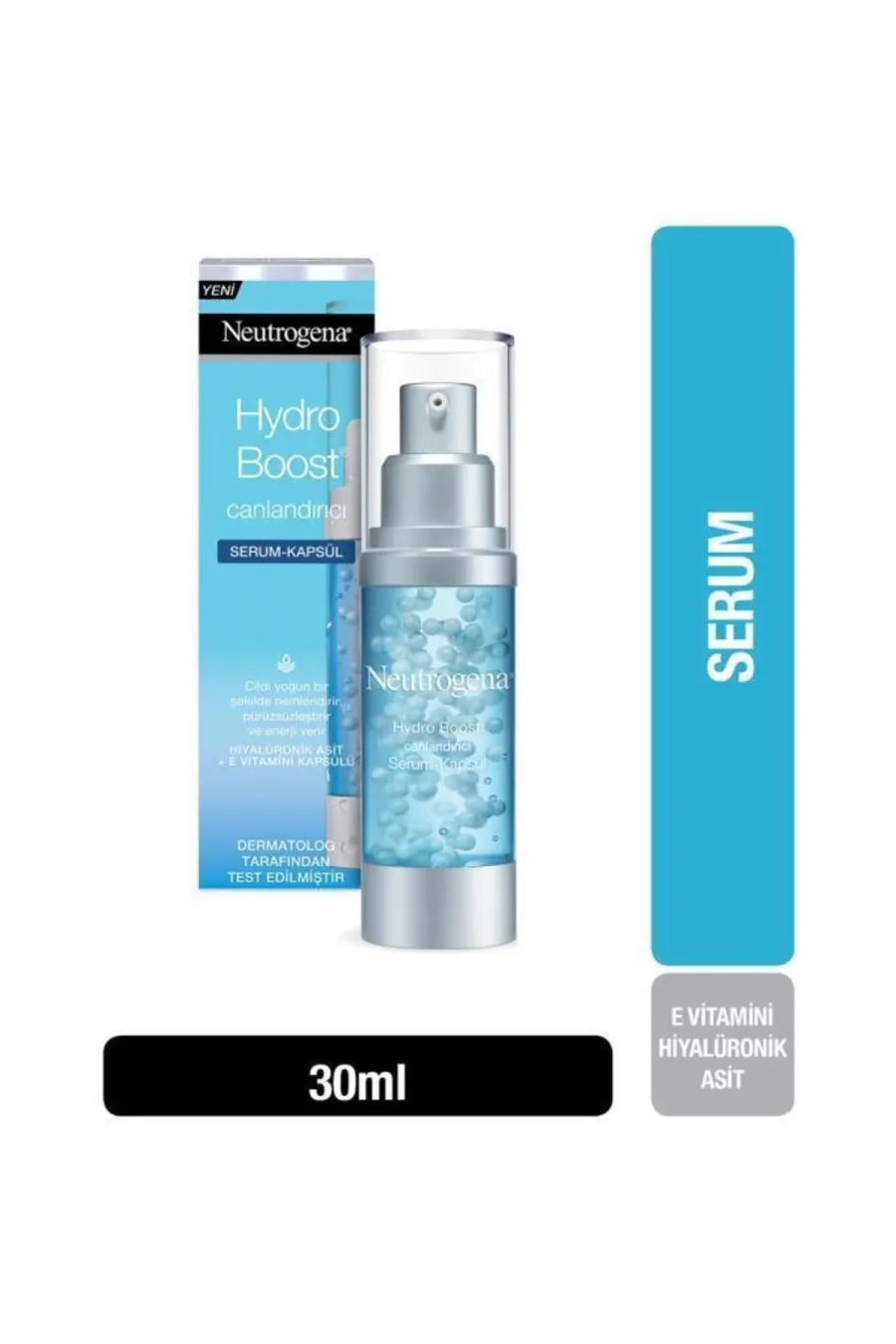 آبرسانی و روشن کننده پوستحاوی هیالورونیک اسید و نیاسینامید و ویتامین E Hydro Boost Canlandırıcı Serum Kapsül 30 ml نوتروژینا Neutrogena سرم آبرسان هیدرو بوست ویتامین E + هیالورونیک اسید