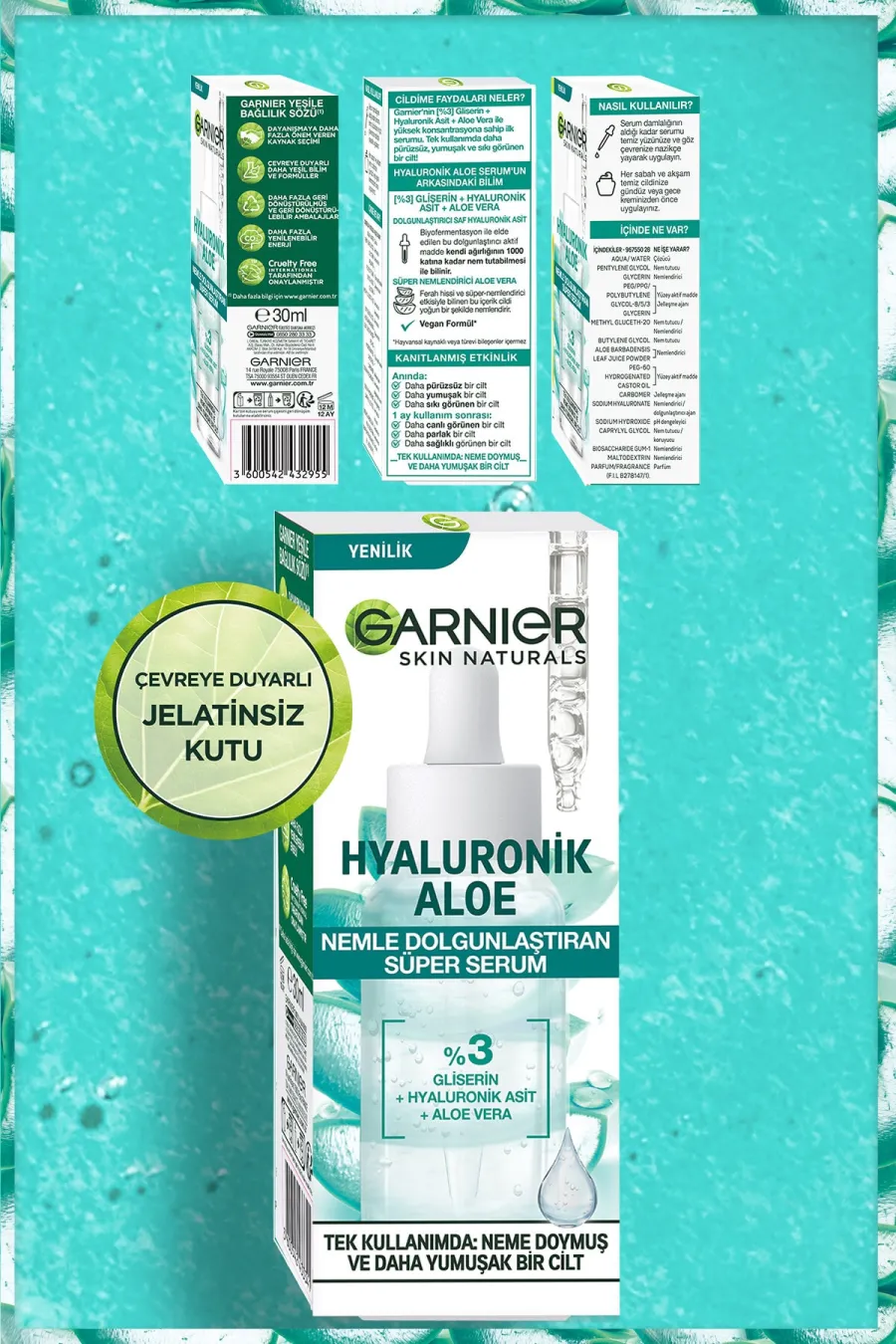 آبرسانی ۴۸ ساعته و درخشانی پوست Hyaluronik Aloe گارنیر Garnier سرم هیالورونیک اسید آلوورا