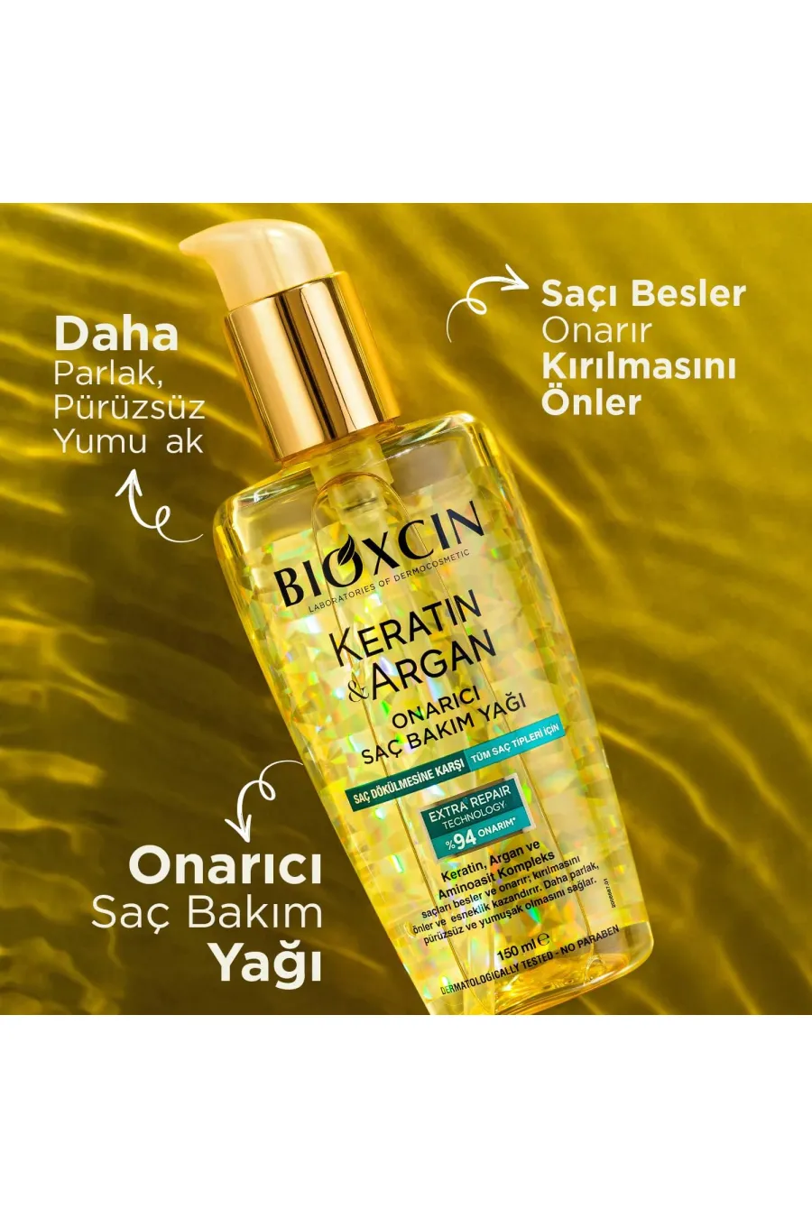 مناسب برای همه موهاقابل استفاده بر روی ساقه موها و پوست سر Bioxcin Keratin & Argan Onarıcı Saç Bakım Yağı 150 Ml بیوکسین BIOXCIN روغن مو آرگان و کراتین