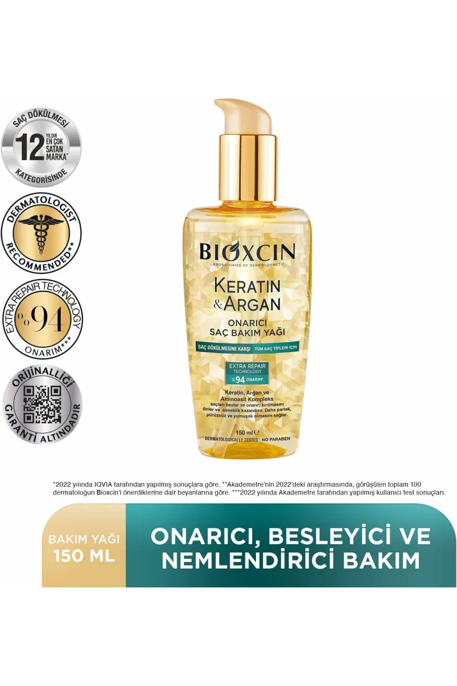 مناسب برای همه موهاقابل استفاده بر روی ساقه موها و پوست سر Bioxcin Keratin & Argan Onarıcı Saç Bakım Yağı 150 Ml بیوکسین BIOXCIN روغن مو آرگان و کراتین