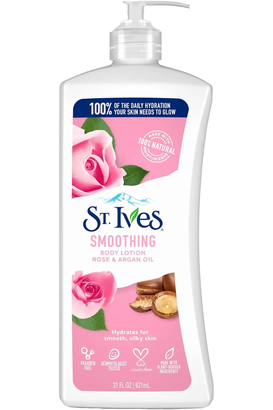 سایز بزرگ و به صرفه 621 میلساخت آمریکا Smoothing Hand & Body Lotion for Dry Skin Rose and Argan Oil Made with 100 Natural Moisturizers 21 oz 4 Pack سنت ایوز ST. Ives لوسیون بدن آبرسان گل رز + روغن آرگان