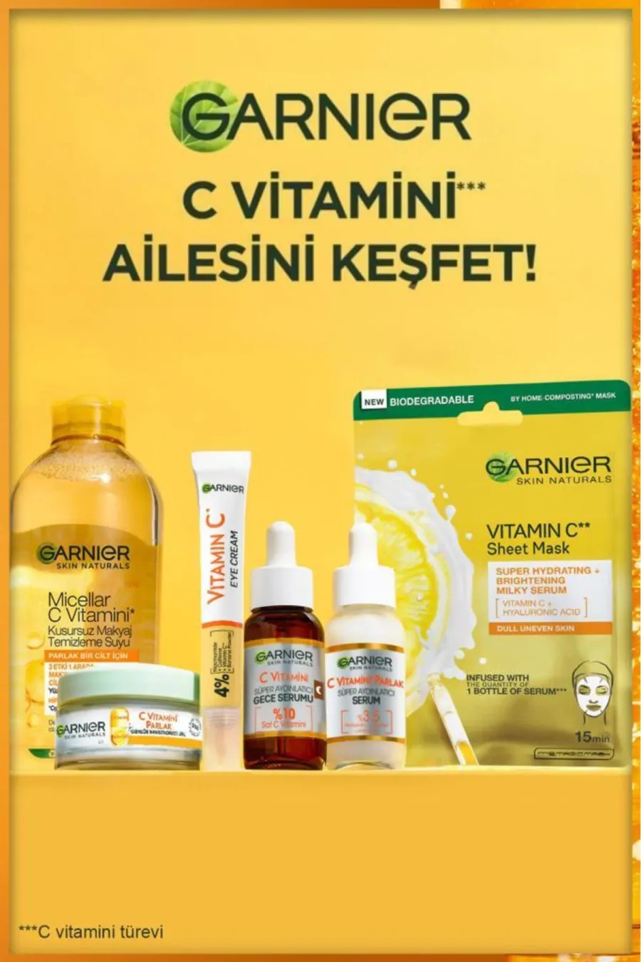 مناسب برای پوست های دارای لک و تیرگیروشن کننده و از بین برنده لک و نواحی تیره صورت C Vitamini Süper Aydınlatıcı Gece Serumu 30 Ml گارنیر Garnier سرم شب ویتامین C