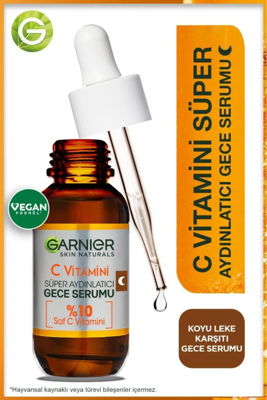 مناسب برای پوست های دارای لک و تیرگیروشن کننده و از بین برنده لک و نواحی تیره صورت C Vitamini Süper Aydınlatıcı Gece Serumu 30 Ml گارنیر Garnier سرم شب ویتامین C