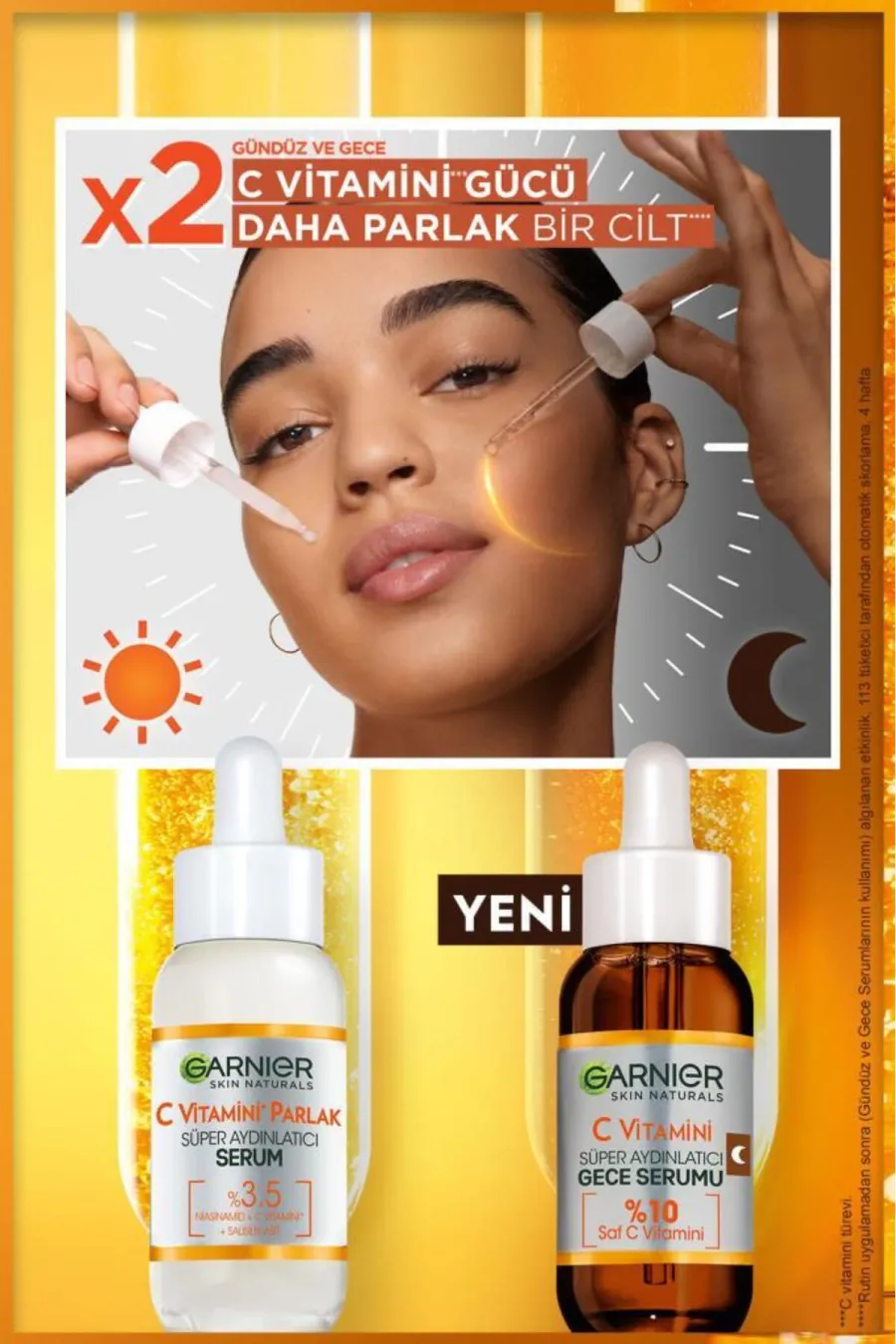 مناسب برای پوست های دارای لک و تیرگیروشن کننده و از بین برنده لک و نواحی تیره صورت C Vitamini Süper Aydınlatıcı Gece Serumu 30 Ml گارنیر Garnier سرم شب ویتامین C