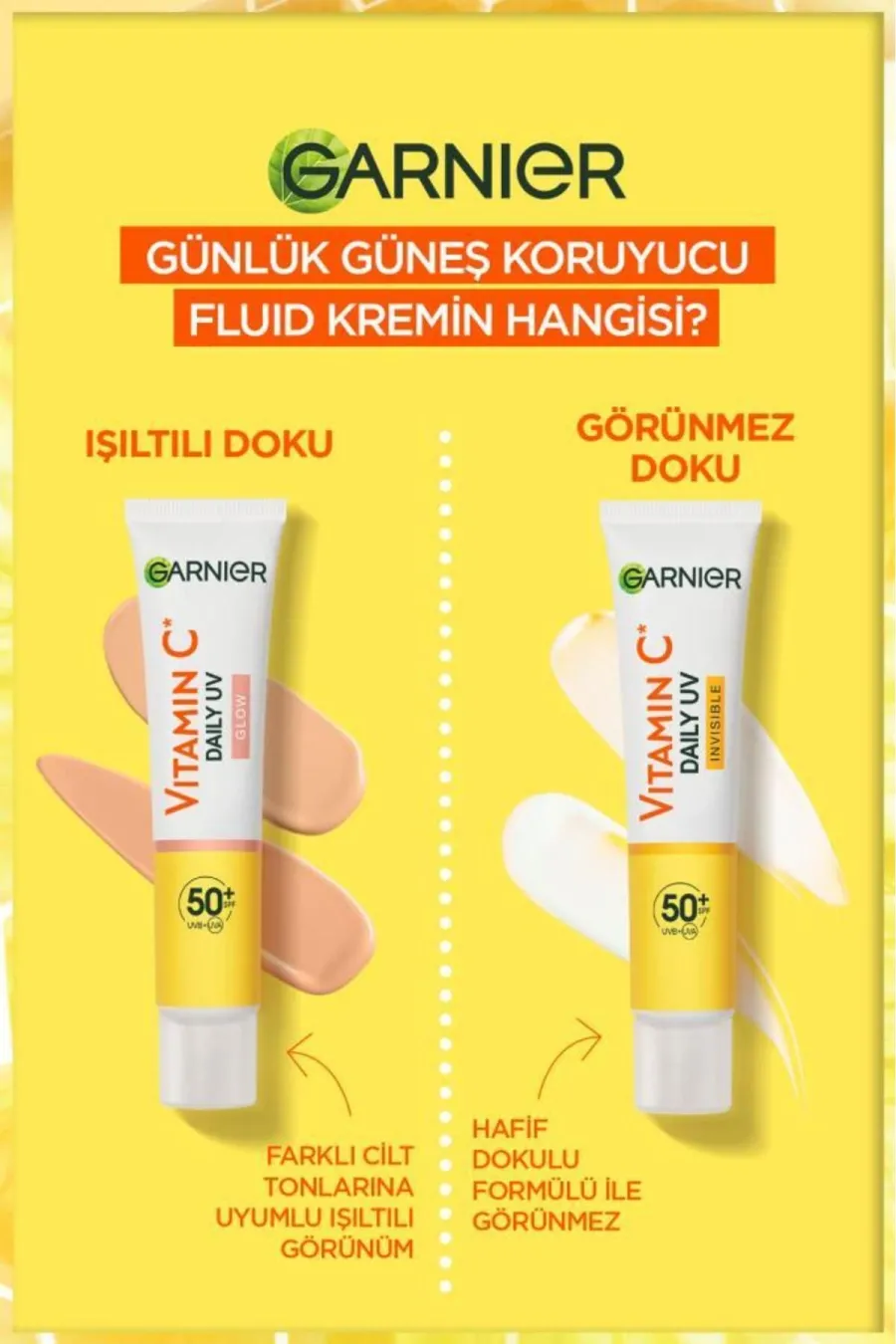 بدون رنگدارای اس پی اف Spf 50 C Vitamini Günlük Uv Korumalı Güneş Yüz Kremi Spf50 Görünmez Doku 40ml گارنیر Garnier ضد آفتاب فلوئیدی ویتامین C