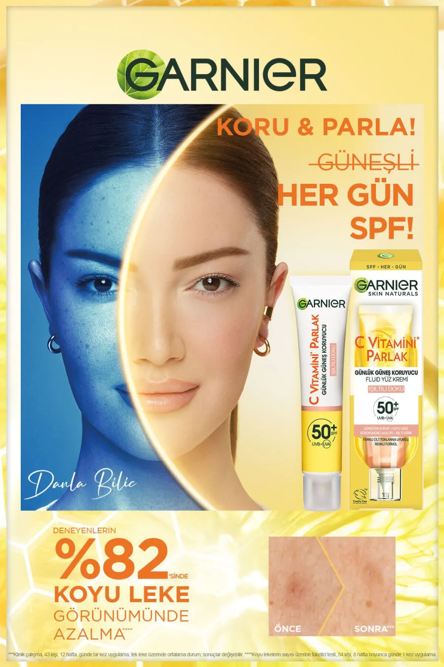 دارای اس پی اف Spf 50دارای بافت سبک و بدون چربی C Vitamini Parlak Günlük Uv Korumalı Güneş Yüz Kremi Spf50 Işıltılı Doku 40ml گارنیر Garnier ضد آفتاب فلوئیدی رنگی ویتامین C