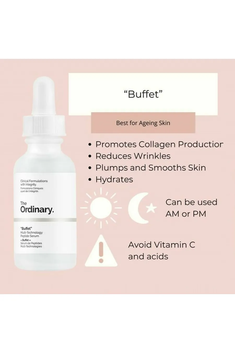 مناسب برای انواع تایپ های پوستی حتی پوست های حساسافزایش دهنده کلاژن سازی پوست Buffet Multi Technology Peptide Serum اوردینری The Ordinary سرم بافت ضد چروک و جوانساز