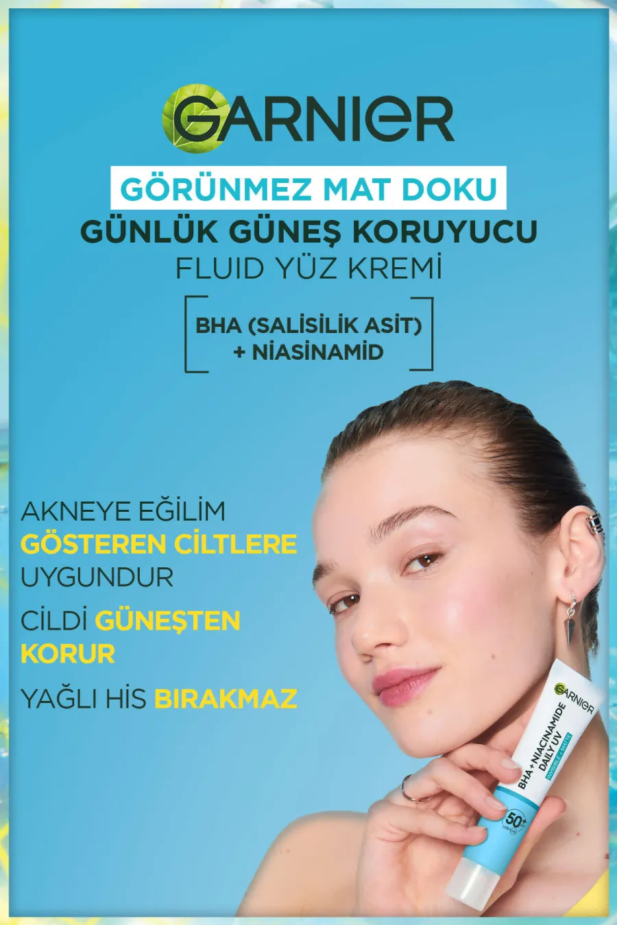 فلوئید ضد آفتاب حاوی نیاسینامید گارنیر مات کننده پوست Saf Ve Temiz Bha Niasinamid Günlük Güneş Koruyucu Fluid Yüz Kremi Spf50 40ml گارنیر Garnier ضدآفتاب فلوئیدی نیاسینامید