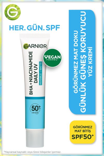 مات کننده پوستبدون چربی  Saf Ve Temiz Bha Niasinamid Günlük Güneş Koruyucu Fluid Yüz Kremi Spf50 40ml گارنیر Garnier کرم ضدآفتاب نیاسینامید