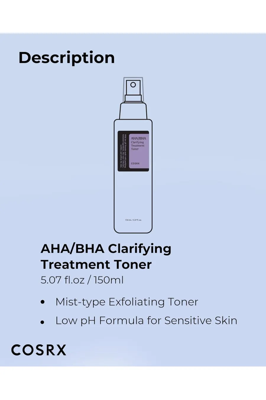 حاوی BHA (بتا هیدروکسی اسید)و AHA (آلفا هیدروکسی اسید) AHA/BHA Clarifying Treatment Toner  5.07 fl.oz / 150ml | Exfoliating Facial Spray کوزارکس COSRX تونر اسپری AHA + BHA