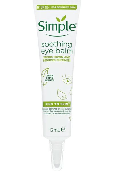 حاوی ویتامینE + B5حاوی روغن جوجوبا Simple Soothing Eye Balm winds down and reduces puffiness for sensitive skin سیمپل Simple بالم دور چشم