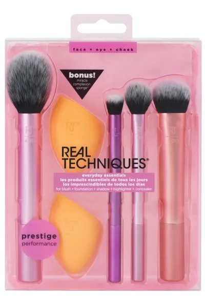 Everyday-Essentials-Makeup-Brush-Set-with-Bonus-Miracle-Complexion-Sponge-ریل-تکنیک-Real-techiques-ست-براش