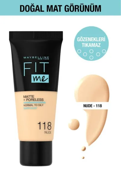 Fit-Me-Matte-&-Poreless-Foundation-118-Light-Beige-30ml-میبلین-نیویورک-Maybelline-New-York-کرم-پودر-پوست-چرب-شماره-118