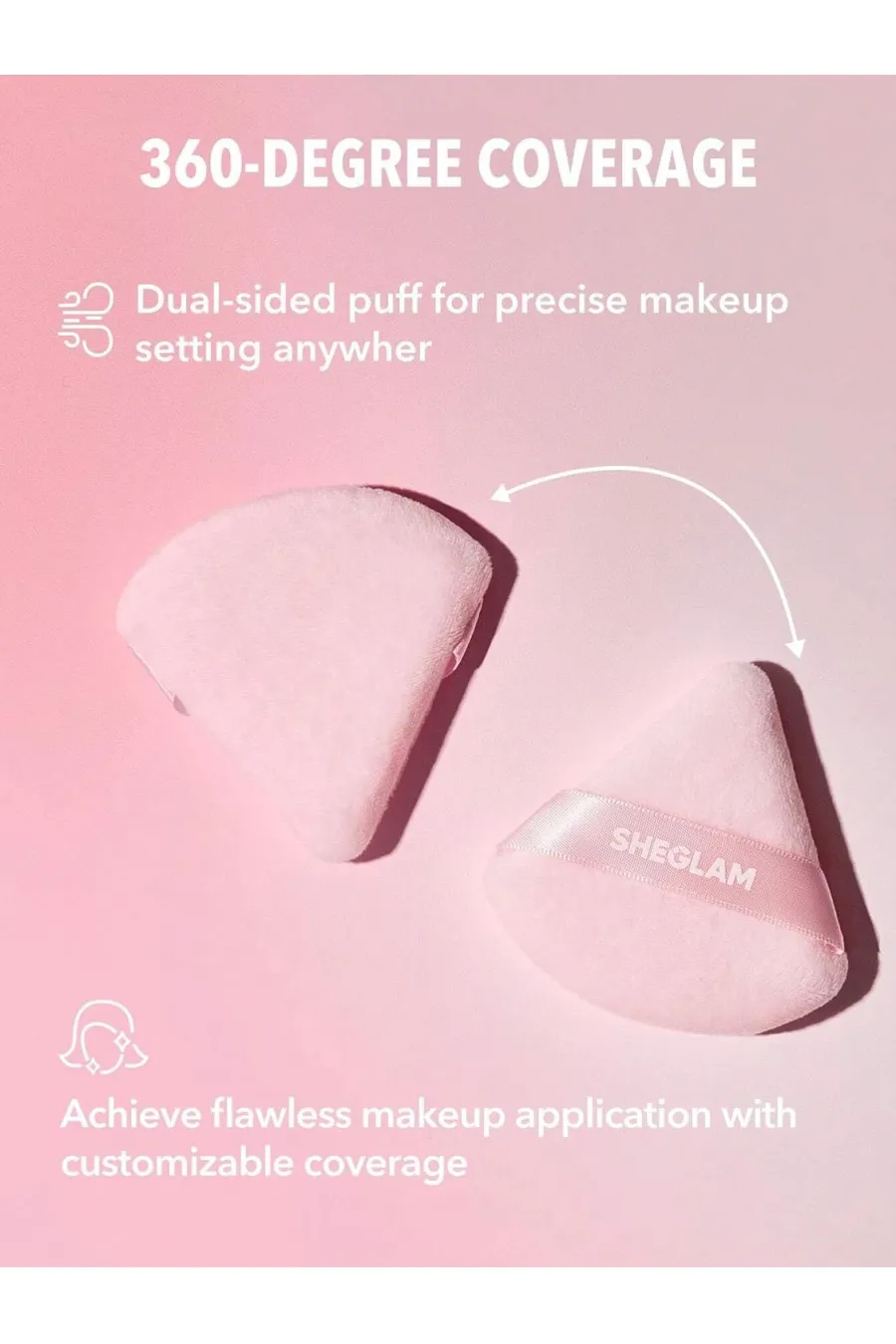 امکان اعمال برای انواع محصولات پودریتثبیت دقیق در هرجای صورت Insta Ready Powder Puff 3 Pcs Triangle Shaped Makeup Puff شیگلم Sheglam پد ۳ تایی مثلثی