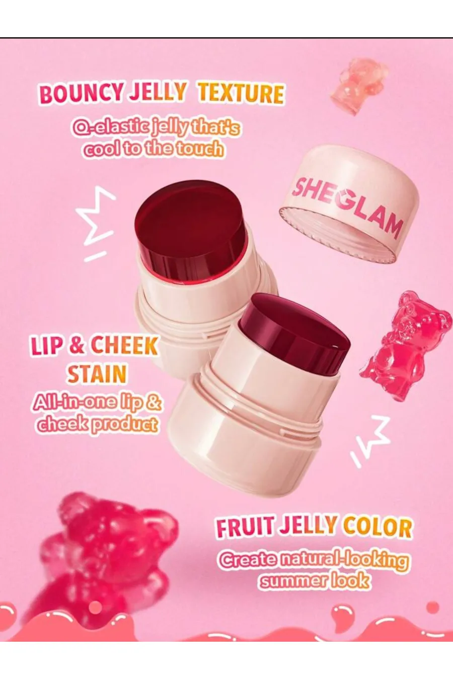 رنگ Cheerioماندگاری بسیار بالا Jelly Licious Hydrating Lip & Blush Tint Cheerio شیگلم Sheglam تینت ژله‌ای لب و گونه رنگ Cheerio