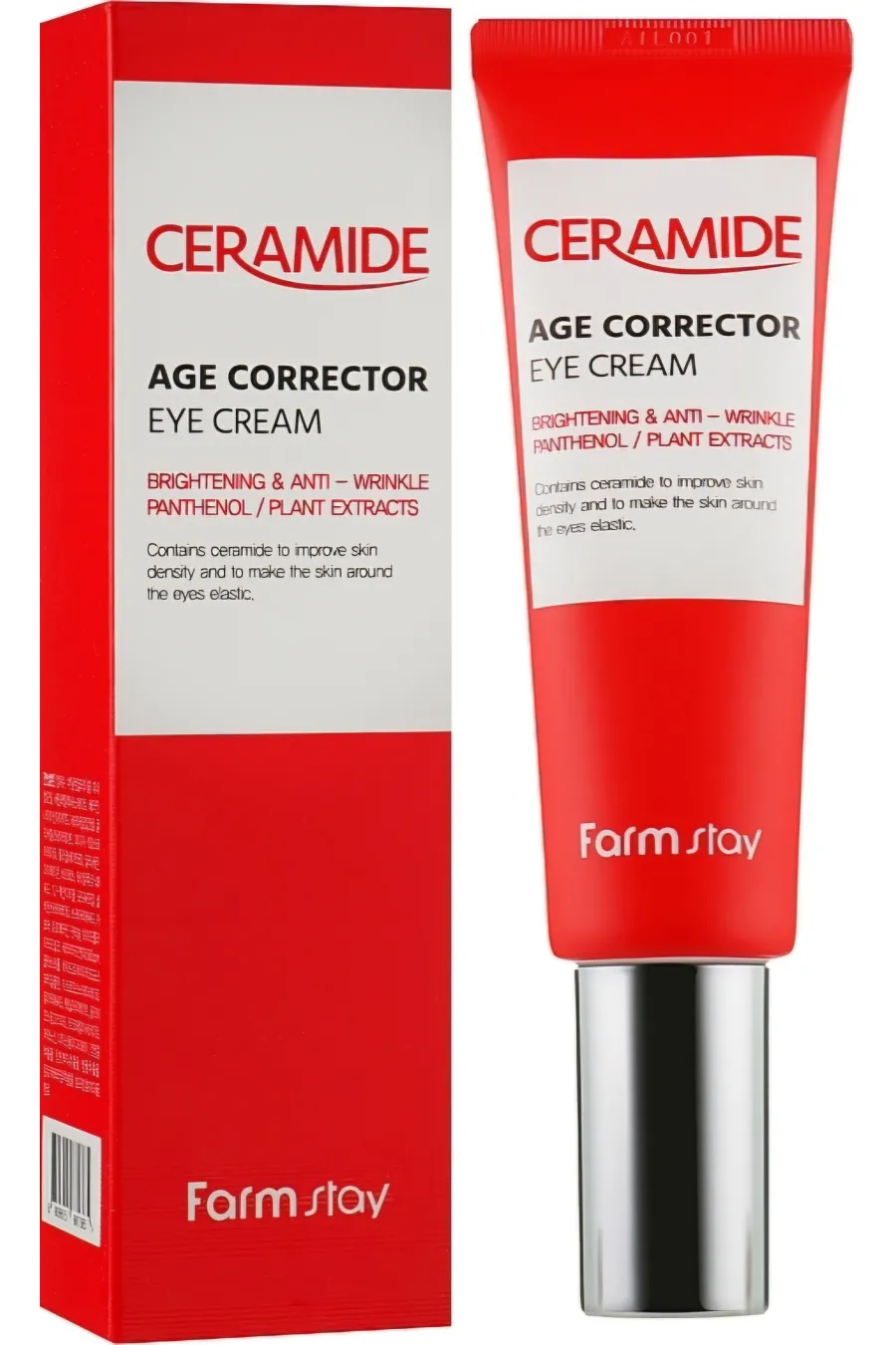 کاهش چین و چروک و خطوط و گودی اطراف چشمجوان سازی پوست دور چشم رفع تیرگی Ceramide Age Corrector Eye Cream فارم استی FarmStay کرم دور چشم جوانساز سرامید