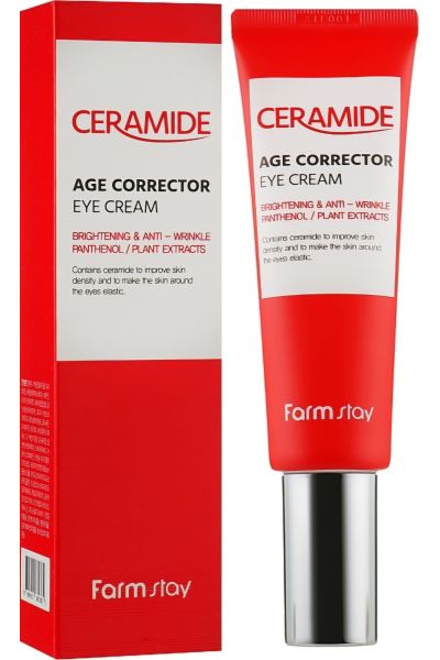 کاهش چین و چروک و خطوط و گودی اطراف چشمجوان سازی پوست دور چشم رفع تیرگی Ceramide Age Corrector Eye Cream فارم استی FarmStay کرم دور چشم جوانساز سرامید