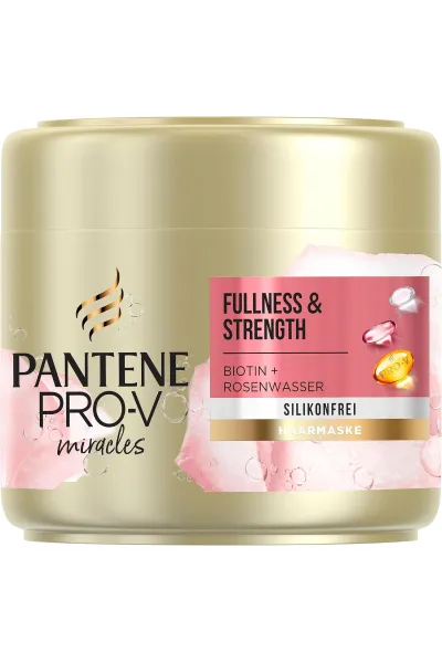 مناسب-برای-موهای-نازک-و-ضعیفحجیم-کننده-تارهای-مو-Miracles-Fullness-&-Strenght-Hair-Mask-(300-ml)--with-Rose-Water-&-Biotin-for-Hair-Volume-&-Thicker-Hair--Hair-Care-Shine--Hair-Treatment-Dry-Hair-پنتن-Pantene-ماسک-مو-حجم-دهنده-بیوتین-+-گل-رز