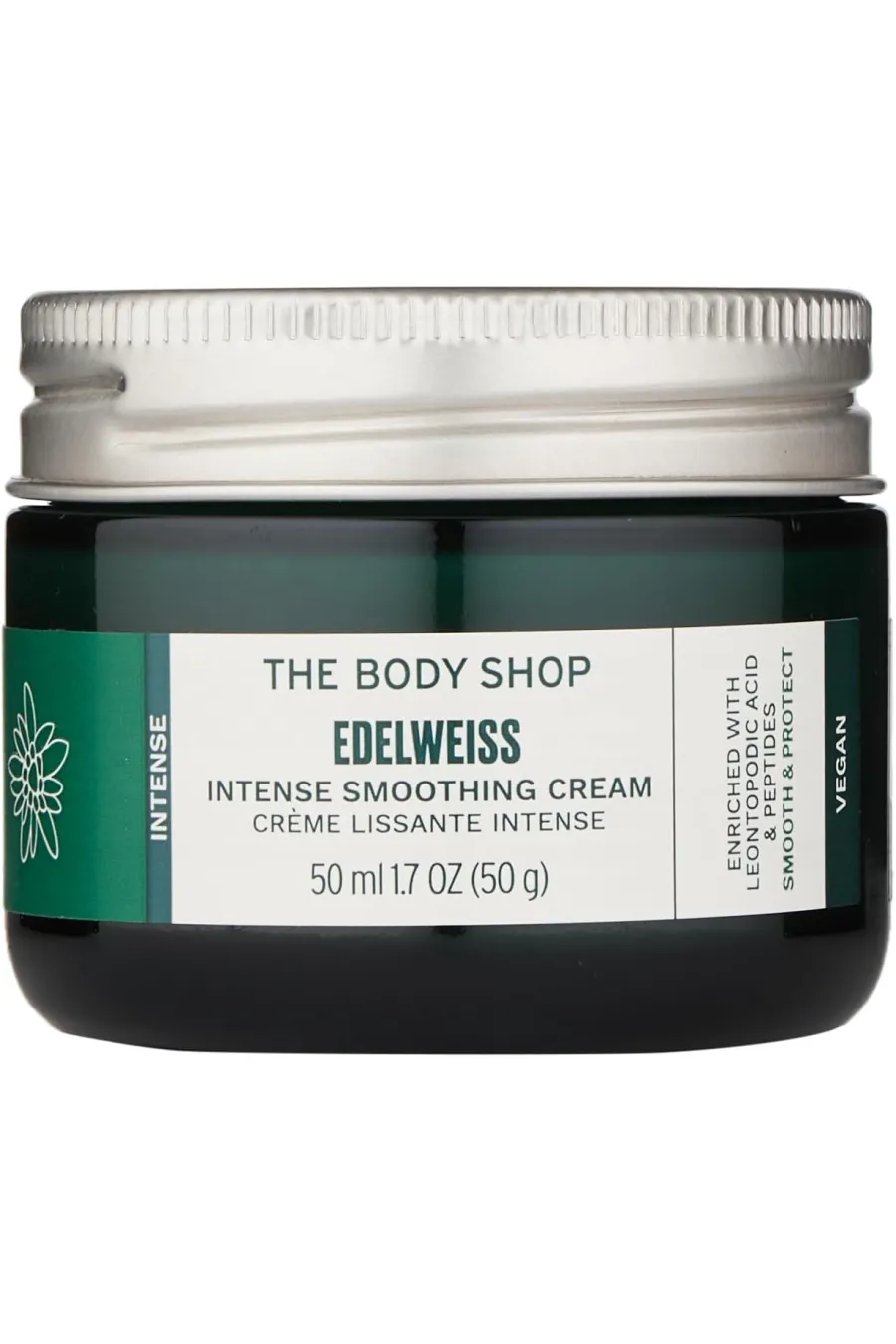 مناسب انواع پوست از جمله پوست های حساس
جذب سریع و بدون ایجاد چسبندگی روی پوست Edelweiss Intense Smoothing Day Cream بادی شاپ BodyShop کرم روز آبرسان و جوانساز