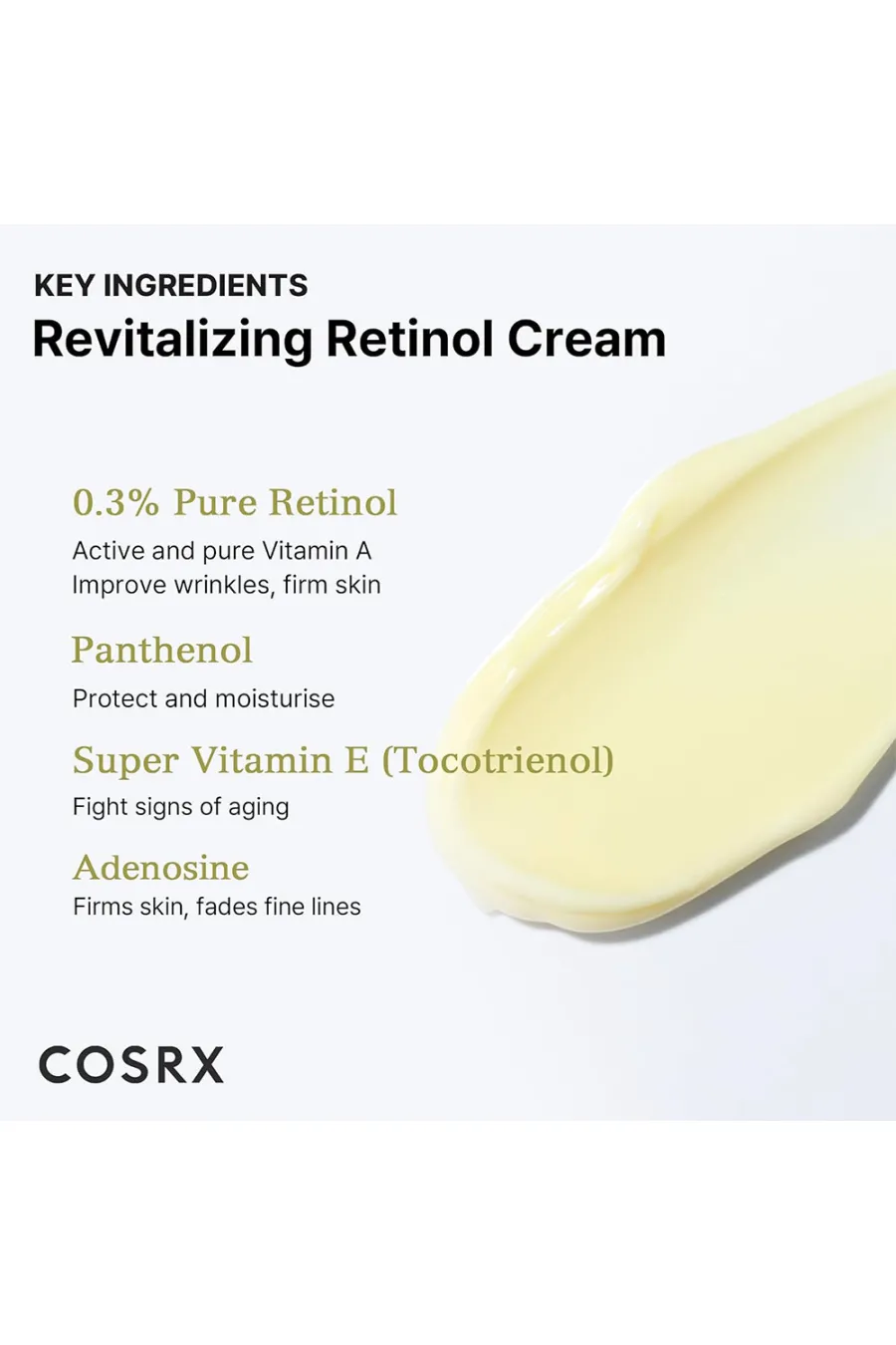 مناسب برای انواع تایپ های پوستیقابل استفاده برای دور چشم + صورت + گردن The Retinol 0.3 Cream 20ml کوزارکس COSRX کرم رتنیول ضد چروک صورت و دور چشم