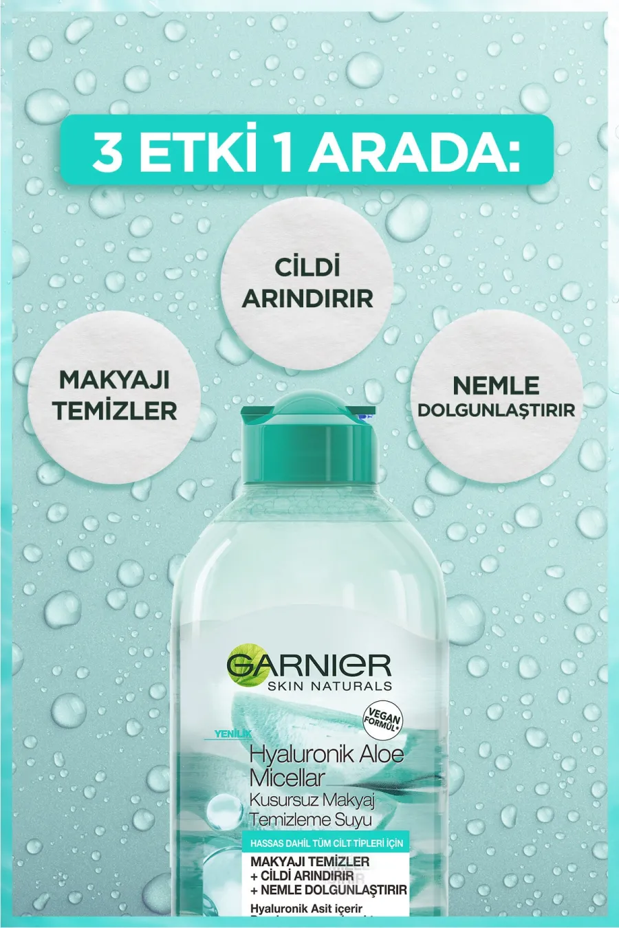 پاک کننده سریع و ملایم آرایشحاوی آلوورا و هیالورونیک اسید Hyaluronik Aloe Micellar Kusursuz Makyaj Temizleme Suyu 400ml گارنیر Garnier میسلار وارتر هیالورونیک