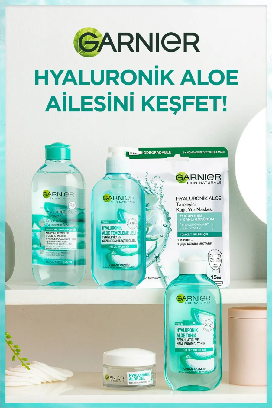 پاک کننده سریع و ملایم آرایشحاوی آلوورا و هیالورونیک اسید Hyaluronik Aloe Micellar Kusursuz Makyaj Temizleme Suyu 400ml گارنیر Garnier میسلار وارتر هیالورونیک